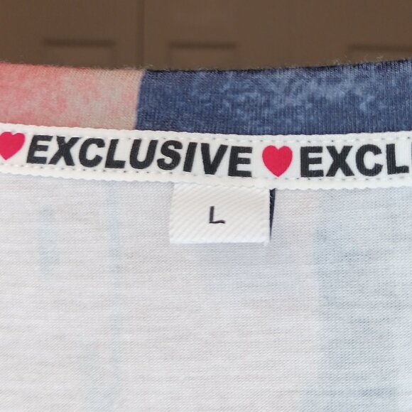 #132 Exclusive Blue/Red V Neck Long Sleeve Top Size Large - Picture 4 of 4